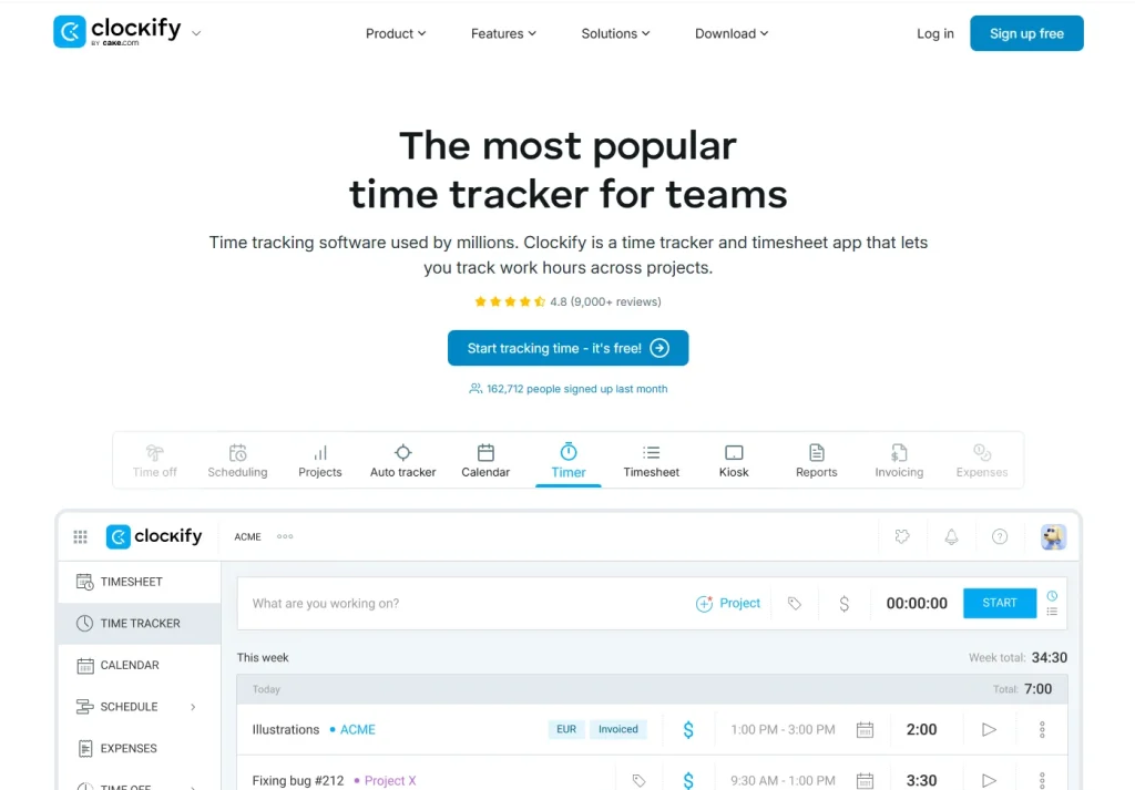 Clockify Time tracking for freelancer 