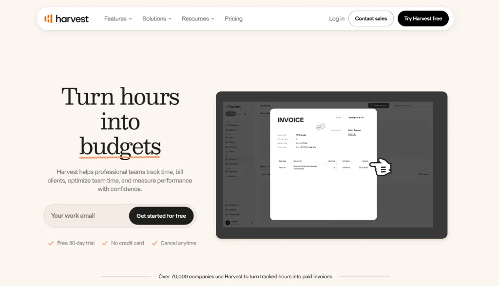 Harvest time tracking for freelancer 
