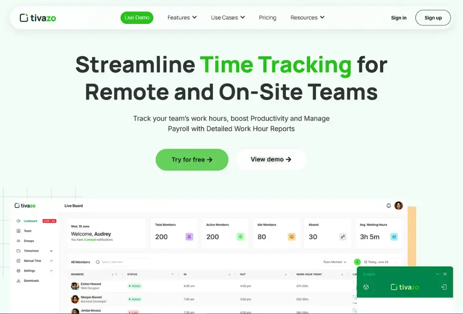 Tivazo user interface to track every  productivity hacks  for  entrepreneurs.