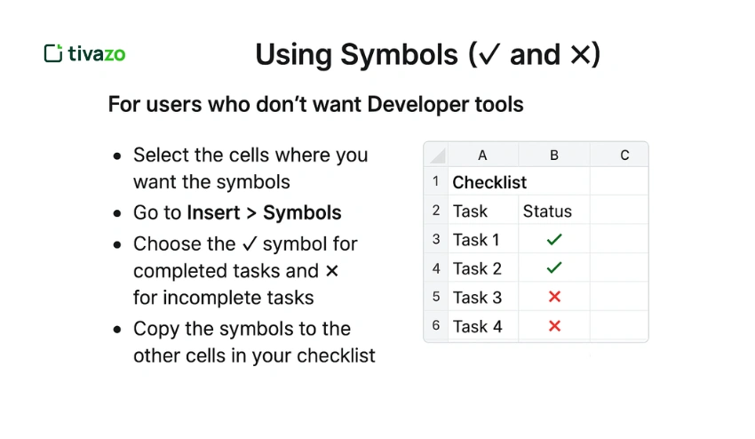 excel checkbox using symbols