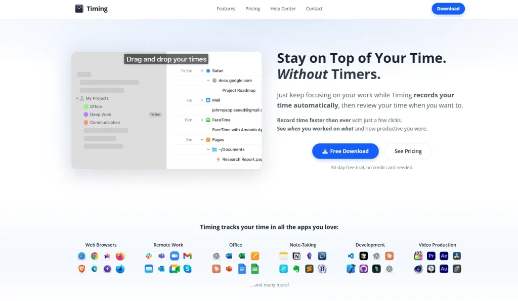 Timing time tracking for mac